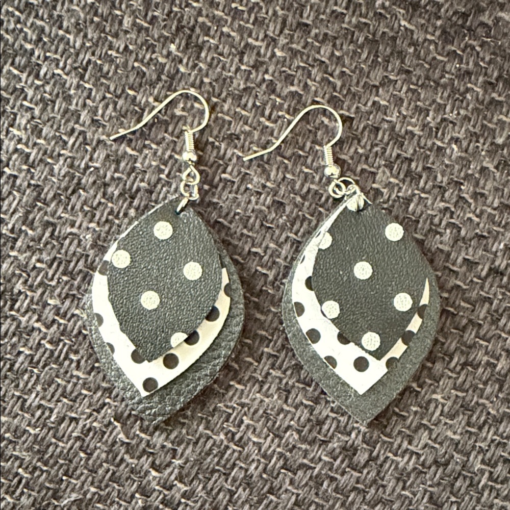 Polka Dot Layered Leather Earrings